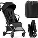 Mompush Nexis Carbon Fiber Lightweight Travel Stroller, Carry-On, Black | Lightweight Travel Stroller For Airplane, Compact Auto-Fold, One-Hand Recline, XL Basket, Cup Holder, Rain Cover Included