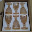 Vintage Glasses Set of 6, 10 Ounces Colored Glass Water Goblets, Unique Flower Embossed Pattern High Clear Stemmed Glassware Wedding Party Bar Glass Drinking Cups Flower Amber Fancy Glasses