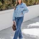 luvamia Jean Jacket Women Trendy Texture Distressed Button Down Long Sleeves Casual Trucker Denim Jackets with Pockets (Blue), S