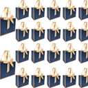 TKSBAG 50 PCS Small Navy Blue Gold Gift Bags with Bow Ribbon - 6.4x3.1x5.1 Inch Thank You Bags with Handles, Bulk for Baby Shower, Bridal Shower, Wedding, Party Favors, Mother's Day