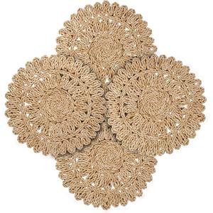 13.8" Corn Husk Woven Round Placemats Set of 4 - Wicker Boho Farmhouse Placemats - Rattan Table Mats for Dining Table, Wedding, Home