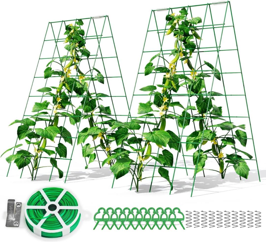 Cucumber Trellis for Raised Bed, 2 Pack 48"x34" 5MM Metal Trellis for Climbing Plants Outdoor, Foldable Tomato Trellis for Pea,Grape,Bean