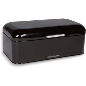 Culinary Couture Extra Large Black Bread Box for Kitchen Countertop - Holds 2 Loaves - 16.5" x 9" x 6.5" - Stainless Steel Vintage Bread Boxes for Kitchen Counters