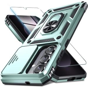 Janmitta Compatible with Samsung Galaxy S26 Case Built in Slide Camera Lens Cover+Screen Protector+Finger Ring Holder Kickstand,Heavy Duty Shockproof Full Body Phone Cover,2026 Dark Green