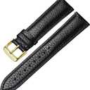 Genuine Leather Watch Band Hand-Stitched Texture Padded Italian Leather Strap Quick Release 12mm 13mm 14mm 15mm 16mm 17mm 18mm 19mm 20mm 21mm 22mm 23mm 24mm Replacement Band for Women Men (Black(Gold buckle))