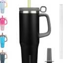 BJPKPK Insualted Tumblers with Handle and Straw 40oz Stianless Steel Travel Coffee Mug Thermal Cups with Lid,Black