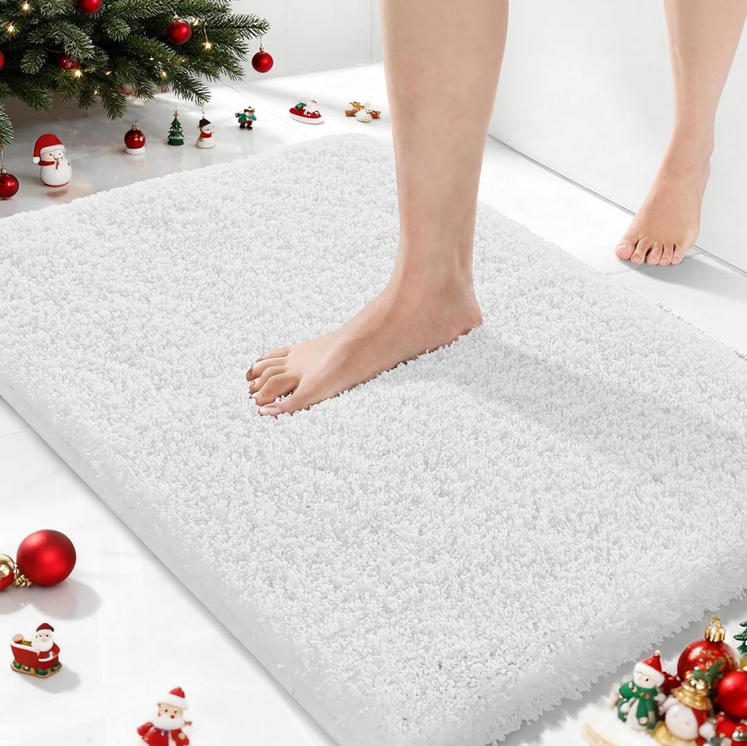 Yimobra Bathroom Rugs Non Slip Washable, Ultra Soft and Water Absorbent Bath Mats, Plush Fluffy Shower Mat Outside, Microfiber Thick Matts for Bathroom Floor/Sink, 24x17, Off White