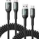 USB C Cable 3FT, 2Pack Coiled Braided USB A to Type C Charger Cable for Car 66W Fast Charging Cord Compatible with iPhone 17 16 15, iPad, Samsung Galaxy, Google Pixel, Moto, TCL, LG Phones and More