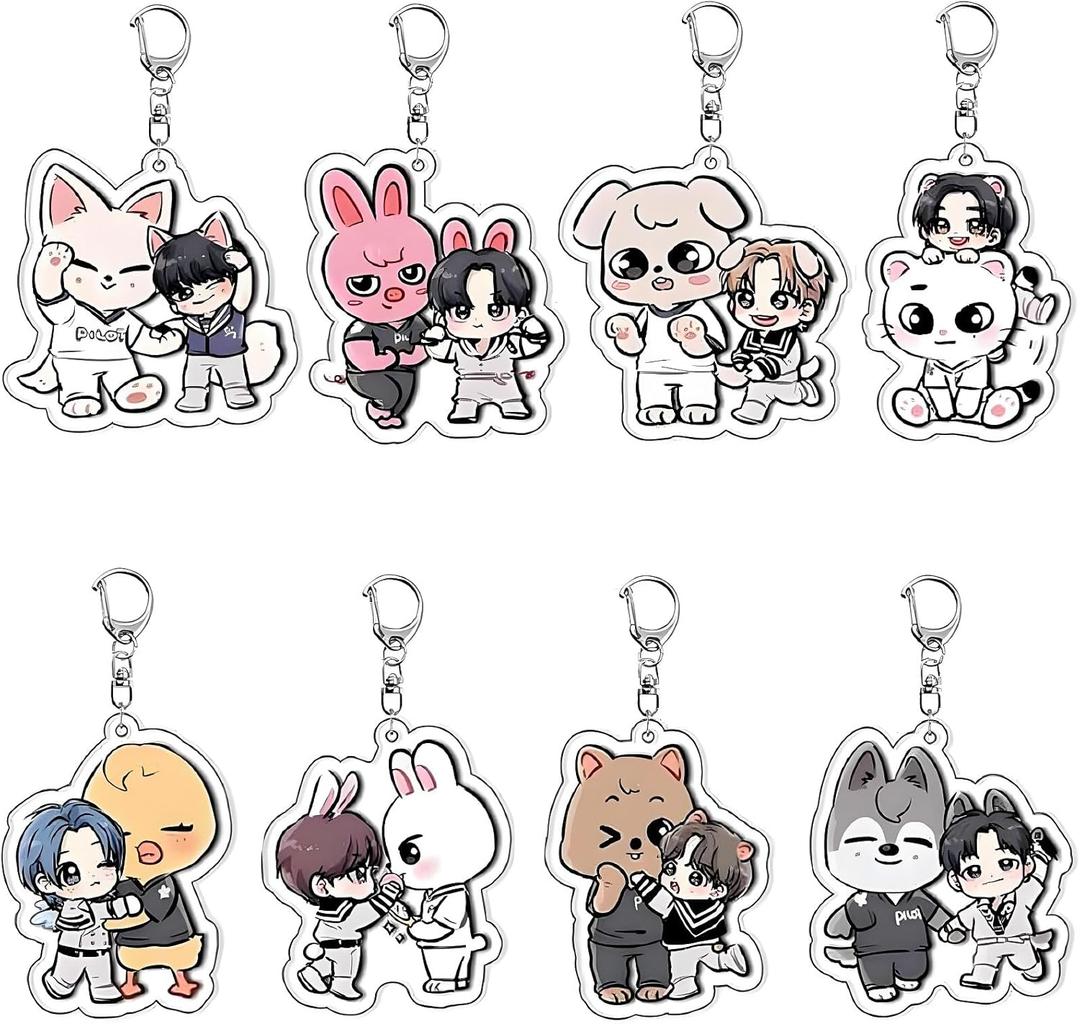 8PCS Stray-Kids Keychains Skzoo Keychain Acrylic Keyring for Stay Fans(Pink)