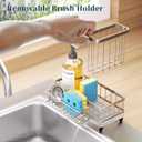 Consumest Sponge Holder for Kitchen Sink - Auto Draining Sink Caddy Organizer with Detachable Rack, High Brush Holder, Kitchen Countertop Storage Accessories, Sand Nickel