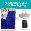 Double Sleeping Bags for Adults – Waterproof Queen-Size 2 Person Sleeping Bag with Pillows for Camping, Backpacking, Hiking, or Truck Use – Warm, Lightweight, and Convertible into Two Singles – Blue