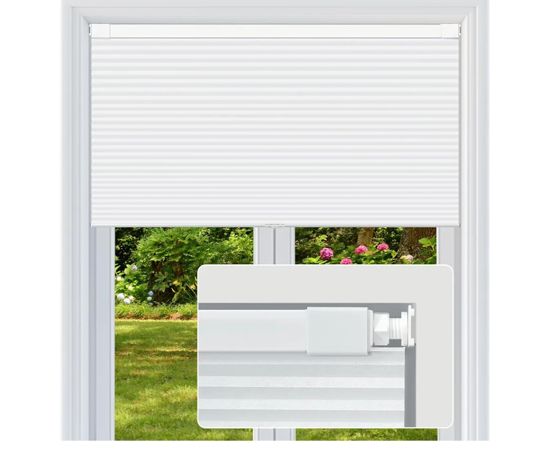 Cordless Cellular Shades, No Drill No Tools Light Filtering Honeycomb Shades, Pleated Blinds for Windows, Easy to Install, White 22" W x 48" H
