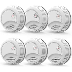 Fire Alarms Smoke Detectors, Photoelectric Sensor Smoke Alarm Battery Operated, Fire Alarm with Test Button & Low Battery Signal, LED Warning Light 85 dB Alarm Sound for Bedroom and Home, 6 Pack