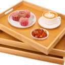 3 Pack Large Bamboo Serving Tray with Handles - 16 x 11.6 Inch Wooden Dinner Tray, Home Kitchen Decorative Tray, Breakfast Trays for Eating on Couch, Lap Trays, Coffee, Kitchen, Picnic