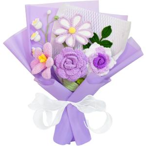 Crochet Flower Bouquet, Handmade Crochet Flowers Knitted Flowers Bouquet for Mother's Day Anniversary Birthday Graduation Lover Valentines Day Gifts(Purple)