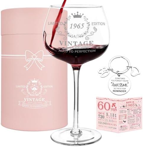 60th Birthday Gifts for Women,Vintage 1965 Platinum Print Wine Glass, 60th Birthday Decorations for Women, Funny 60 Year Old Gift Ideas for Her, Wife, Friend,sister - 16Oz Wine Glass