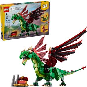 LEGO Creator 3 in 1 Medieval Dragon Toy - Building Toy with 3 Build Options, Dragon, Sea Serpent, or Phoenix - Fantasy Set for Kids, Boys and Girls, Ages 9+ - Gift Idea for Birthdays - 31161