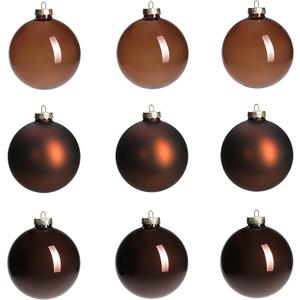 Brown Glass Christmas Ball Ornaments for Xmas Tree, 3.15 Christmas Hanging Ornaments Set of 9 Xmas Baubles for Holiday Party Decorations Gifts