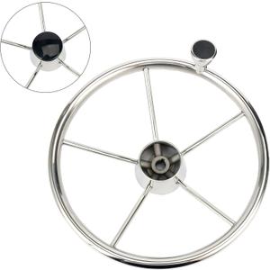 Amarine Made 5-Spoke 13-1/2 Inch Destroyer Style Stainless Boat Steering Wheel with M Size Knob - 9310SRF1