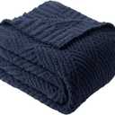 Battilo Navy Chenille Throw Blanket for Couch, Soft Diamond Textured Knit Blanket, Cozy Lightweight Decorative Blankets for Sofa, 50"x60"