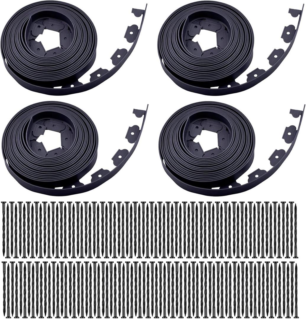 Garden Edging160ft Landscape Edging with 200 Spikes for Lawn 2 Inch Tall (Black, 160FT)