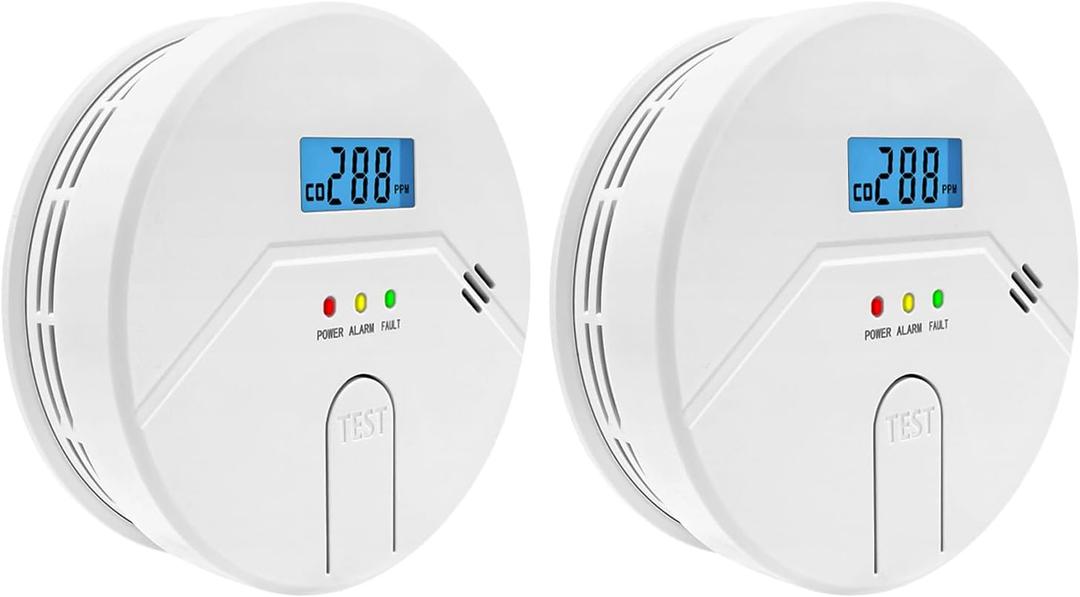 2Packs, Smoke and Carbon Monoxide Detector, LCD Digital Display, 2 in 1 Technology, Easy to Use, 85db Alarm, for Home and Kitchen