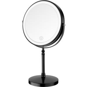 Lighted Makeup Mirror, 3000 mAh Rechargeable Double Sided Magnifying Vanity Mirror with 3 Colors, 1x/10x, 360 Rotation , Brightness Adjustable Magnification Cosmetic Light up Mirror, Women Gift (Black)