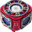 3D Wooden Puzzle Music Box with Light Up Four-Leaf Clover, DIY Mechanical Model Kit, Desktop Decoration Jewelry Box for Adults, Birthday (Rose Red)