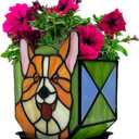 Corgi Planter - Cute Stained Glass Dog Flower Pots, Plant Pot with Drainage, Succulent Planters, Corgi Gifts, Christmas Decorations