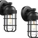 Emliviar Farmhouse Outdoor Wall Light, 2 Pack Wall Light Fixtures with Clear Tempered Glass, Black Finish, GE255B-2PK BK (9.4 Inch - 2 Pack)