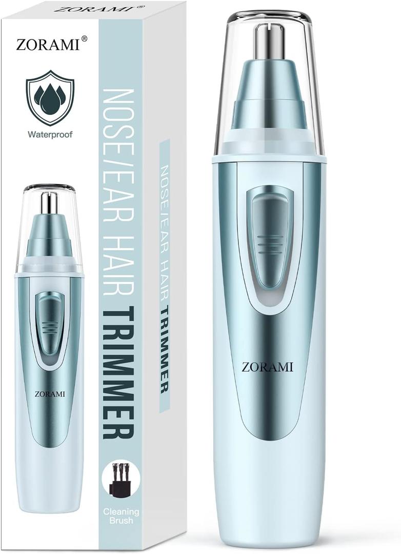 Ear and Nose Hair Trimmer Clipper - 2025 Professional Painless Eyebrow & Facial Hair Trimmer for Men Women, Battery-Operated Trimmer with IPX7 Waterproof, Dual Edge Blades for Easy Cleansing Blue