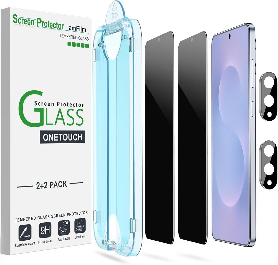 amFilm Auto-Alignment OneTouch for Samsung Galaxy S25 Edge 6.7" Privacy Screen Protector + Camera Lens Protector, Tempered Glass, 30 Seconds Installation, Bubble Free, Privacy Protection 2+2 Pack