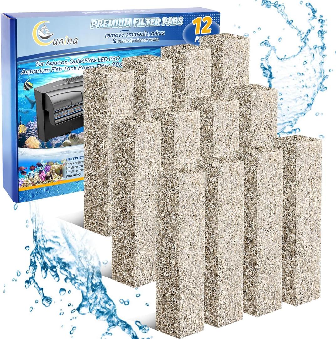 12PCS Ammonia Reducer Filter Pads Compatible with Aqueon Quietflow 20 & 75, Sponge Replacement Filter Cartridges for Aqueon Quietflow LED PRO Aquarium Fish Tank Power Filter