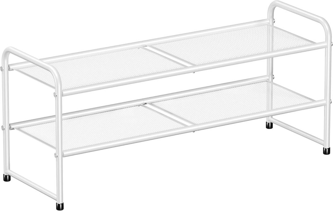 SUFAUY 2 Tier Shoe Rack for Closet, Metal Mesh Shoe Organizer, Stackable Heavy Duty Shoe Shelf, White