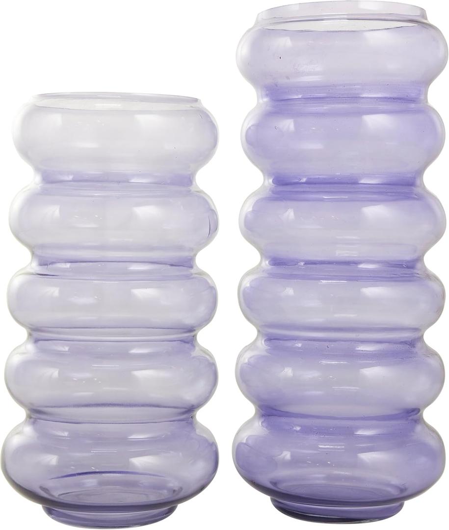 Deco 79 Glass Decorative Vase Bubble Centerpiece Vases, Set of 2 Flower Vases for Home Decoration 13", 11" H, Purple