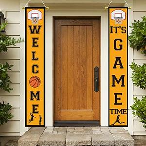 2 x Basketball Party Supplies Hanging Porch Sign - Sport/Basketball Birthday Party Decorations Favors Indoor Outdoor Welcome Banner Door Signs