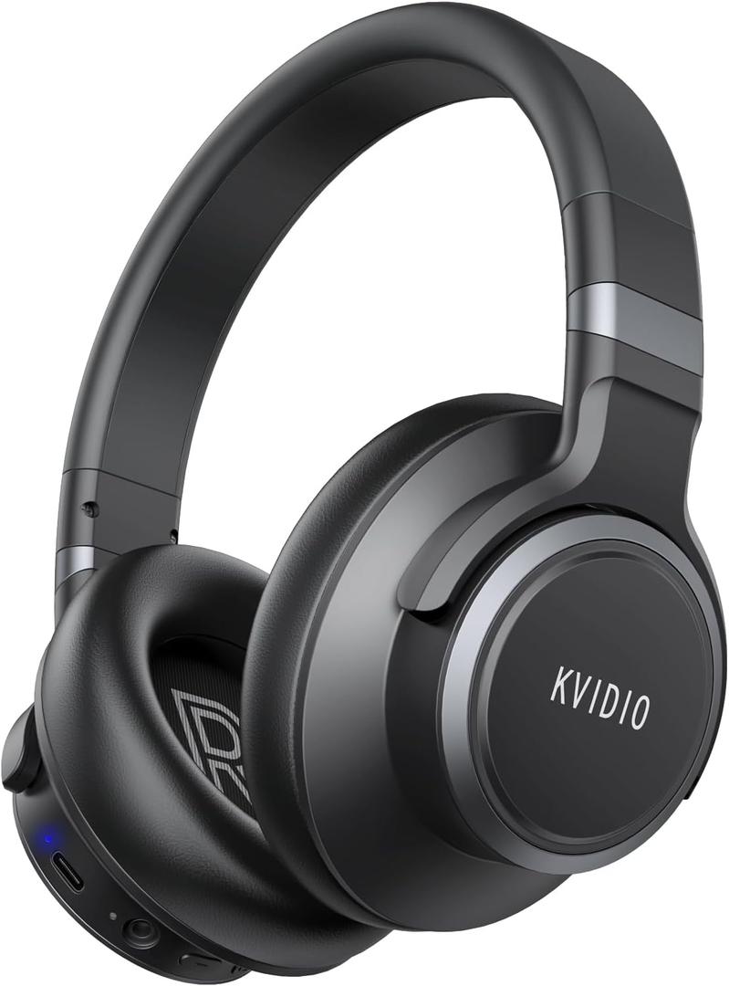 KVIDIO Active Noise Cancelling Headphones, 70 Hours Playtime Bluetooth Headphones Wireless with Microphone, Transparency Mode, Deep Bass and Hi-Fi Stereo Sound Over Ear Headphones for Travel Office (Black)