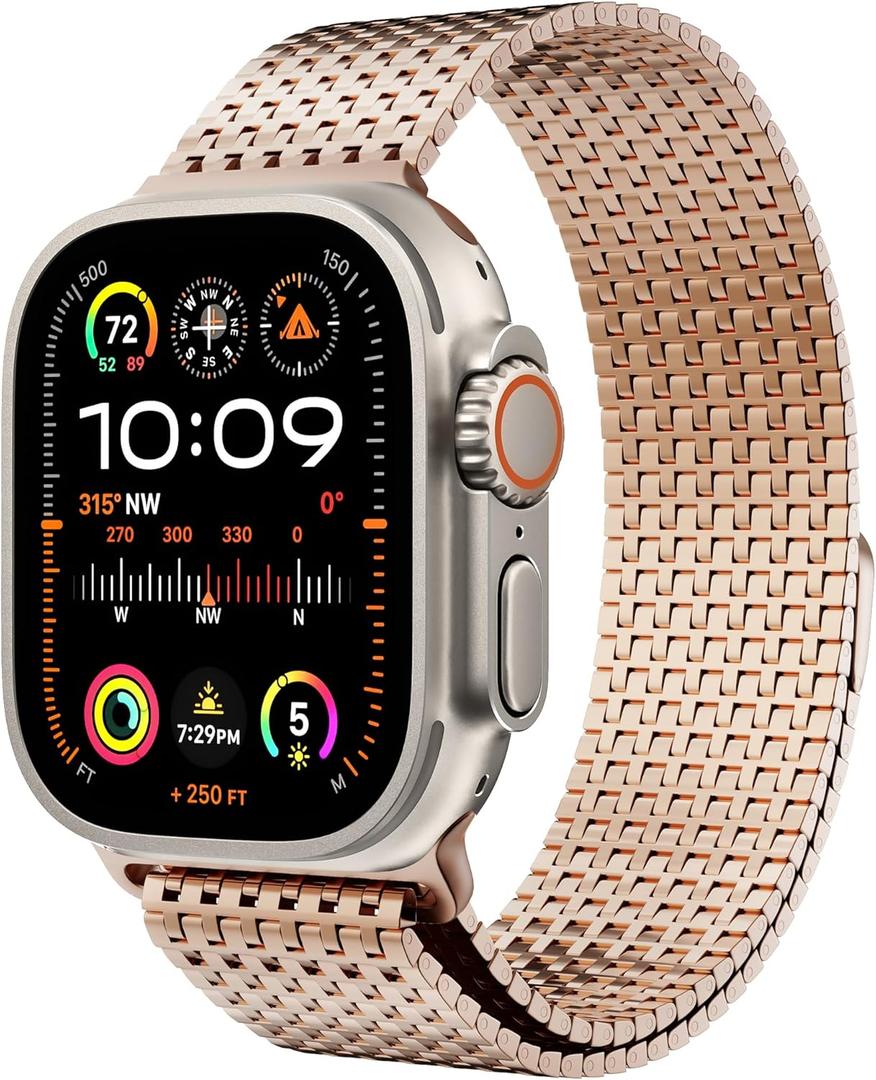 LULULOOK Milanese Mesh Loop Compatible with Apple Watch Band 49/46/45/44/42/41/40/38mm for Men Women, Stainless Steel Magnetic Buckle Strap for iWatch Ultra 3/2 Ultra Series 11 10 9 8 7 6 SE 5 4 3