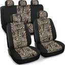 Real Black Camo Seat Covers Maple Forest Tree Leaf Pattern Camouflage for Auto Truck Car SUV Hunter Style Seat Cover (9pc Black Camo Low Back)
