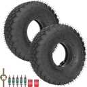 RUTU 2 Pack 4.10/3.50-4 Replacement Tire+Inner Tube with Bent Valve Stem for Lawn Mower Hand Truck Wheelbarrow Trailers Dollies Wagon Snowblower Compressor Generator Chipper All Purpose Utility (OFF-ROAD TIRES)