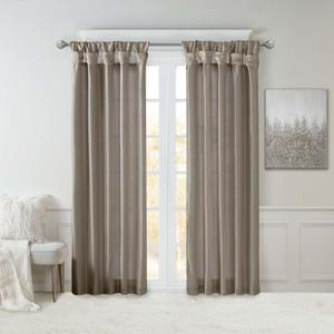 Madison Park Emilia Faux Silk Single Curtain with Privacy Lining, DIY Twist Tab Top, Room Darkening Window Drape for Living Room, Bedroom and Dorm, 95"L x 50"W, Pewter Brown