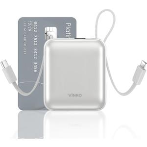 Small Portable Charger, 22.5W Fast Charging Mini Power Bank 10000mAh with Built-in Cables LED Display, Travel Essential USB-C Battery Pack Compatible with iPhone,Samsung,Android (Silver)