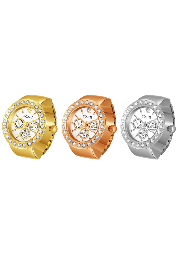 JewelryWe Men Women Finger Watch Stretchy Band Elastic Round Simple Dial Quartz Ring Watches