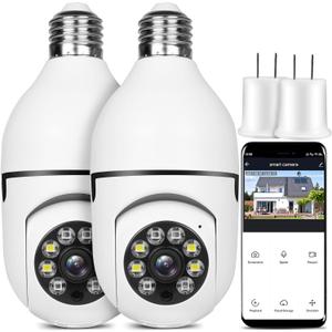 UPULTRA 2PK Light Bulb Security Camera,360 Wireless Security Cameras for Home Security Indoor&Outdoor,Motion Detection and Alarm,Two-Way Audio,Night Vision (2pack)