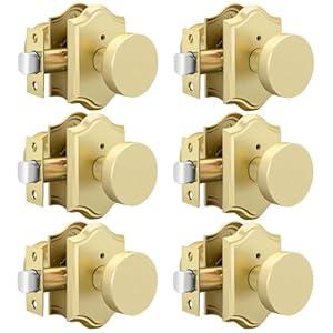 Goldenwarm Gold Door Knobs Interior, Zinc-Alloy Heavy Duty Brushed Gold Door Knobs, Privacy Door Knob Interior for Bedroom Bathroom (6 Pack)
