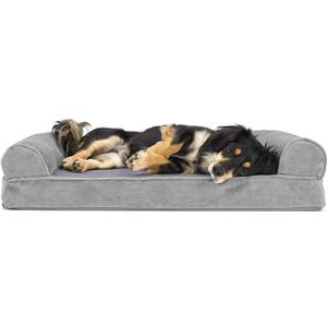 Furhaven Orthopedic Dog Bed for Medium/Small Dogs w/ Removable Bolsters & Washable Cover, For Dogs Up to 35 lbs - Faux Fur & Velvet Sofa - Smoke Gray, Medium (30.0"L x 20.0"W x 6.3"Th, (Faux Fur & Velvet) Smoke Gray)