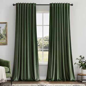 EMEMA Velvet Curtains 90 inches Room Darkening Back Tab and Rod Pocket Thermal Insulated Drapes Luxury Olive Green Window Curtains for Bedroom Living Room W52 x L90 2 Panels EMEMA Velvet Curtains 90 inches Room Darkening Back Tab and Rod Pocket Thermal Insulated Drapes Luxury Olive Green Window Curtains for Bedroom Living Room W52 x L90 2 Panels