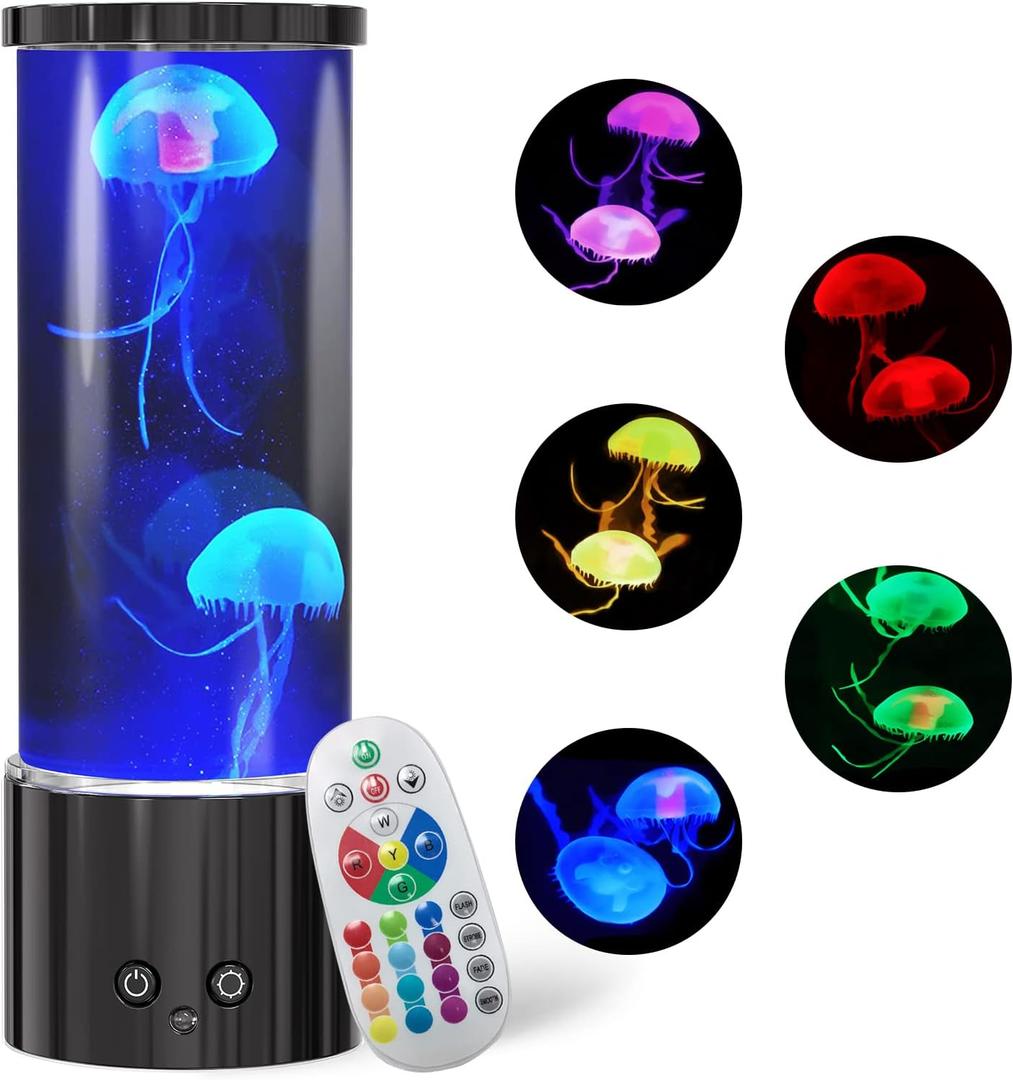Jellyfish Lamp, LED Jellyfish Tank Table Lamp with Remote Control,17 Color Changing Dimmable Aquarium Night Light for Home Decor & Christmas Birthday Gifts (11.6" Tall, Black)