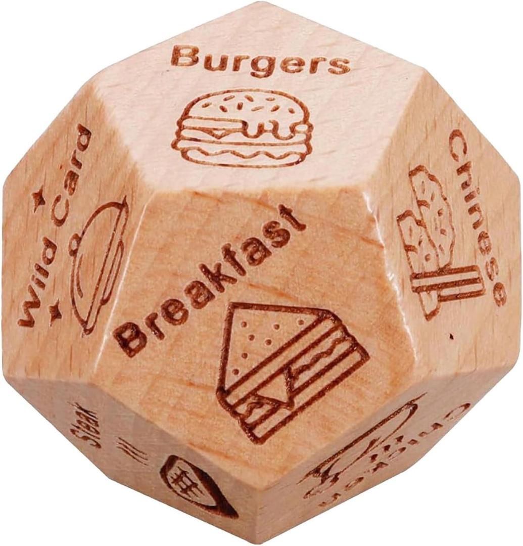2 x Food Decision Dice Romantic Date Night Game, Wooden Dinner Decider for Couples, Birthday Valentine's Day for Him Her