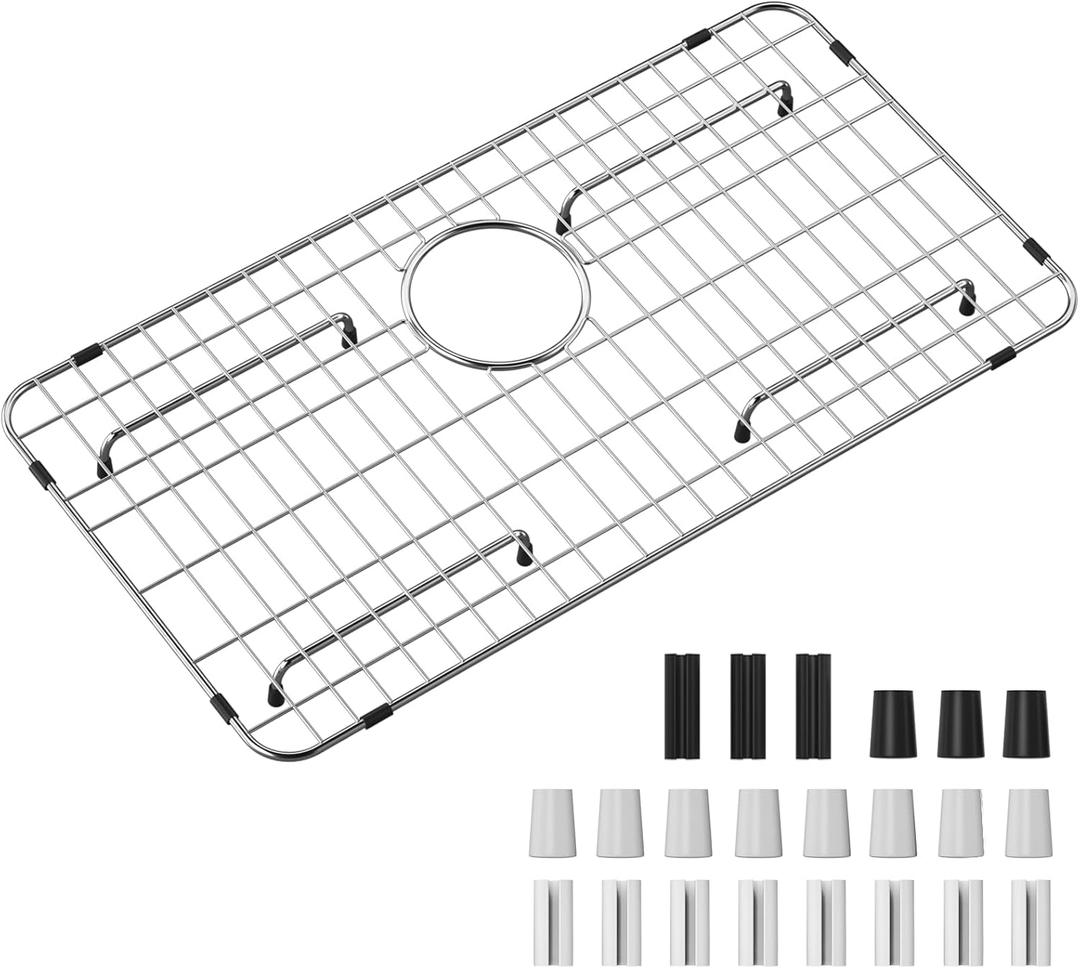 Kitchen Sink Grid and Sink Protectors 26" X 14 1/16", with Rear Drain Stainless Steel Sink Grids for Bottom of Kitchen Sinks, for Single Bowl Sinks(26" X 14 1/16" Rear Drain)